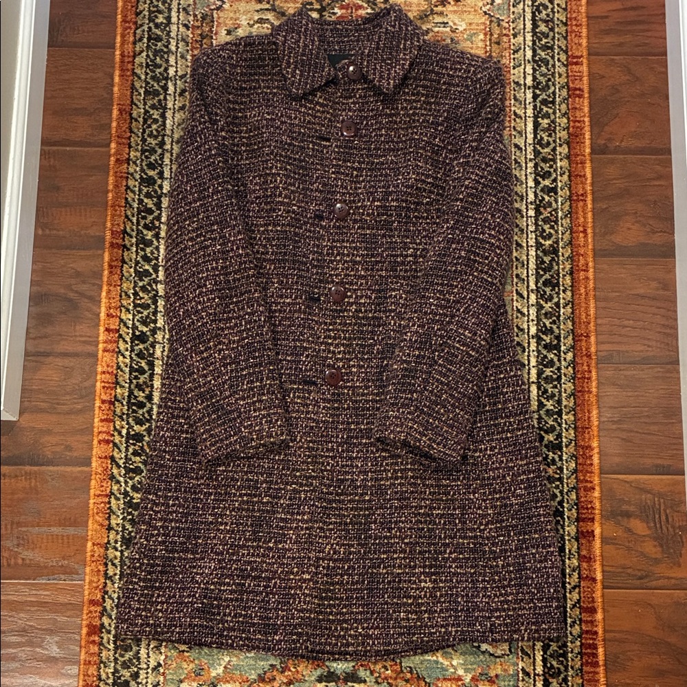 Vintage Purple Tweed Wool-Blend Light Coat Fully Lined With Pockets